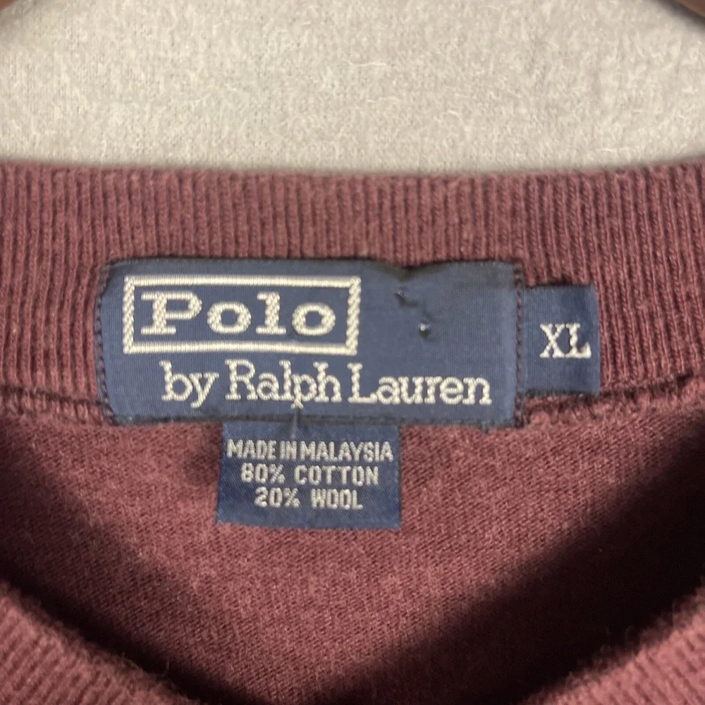 Polo Ralph Lauren Sweater Mens XL Wool Maroon Striped Embroidered Preppy Classic